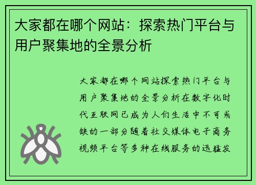 大家都在哪个网站：探索热门平台与用户聚集地的全景分析